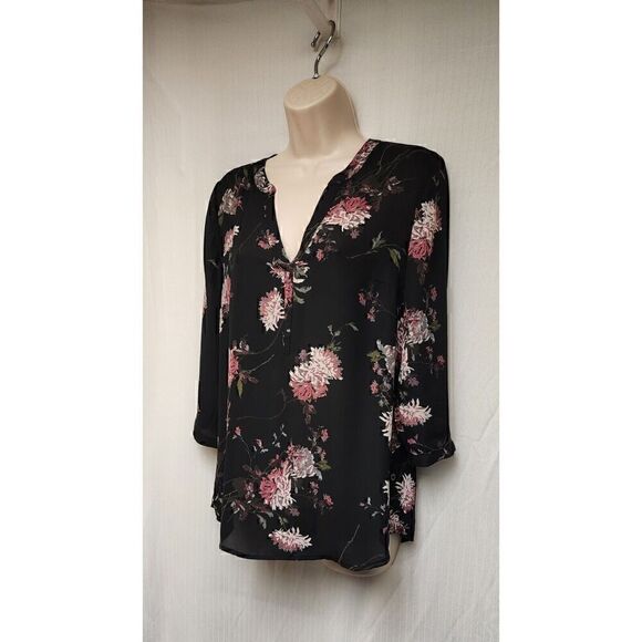 Maurices Floral 3/4 Sleeve Popover V Neck Sheer Chiffon Blouse Size Small - Picture 3 of 9